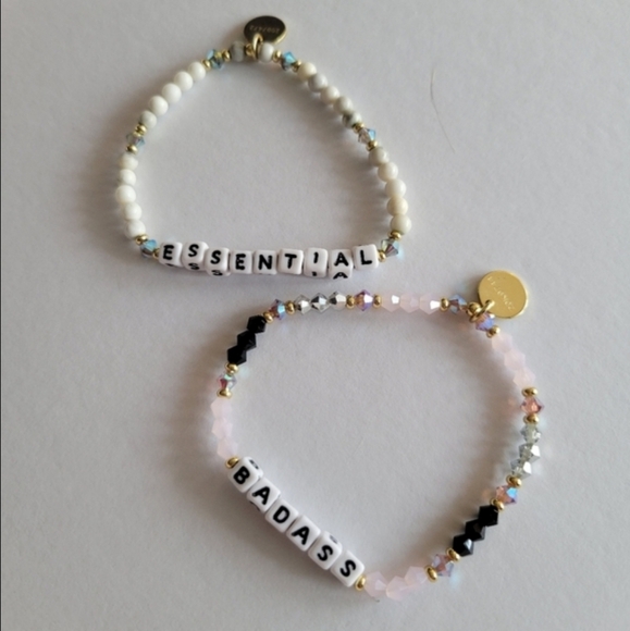 White Gold Beaded Bracelet with Text Elements - Picture 3 of 3